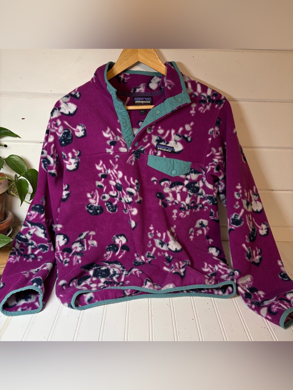 Patagonia Synchilla Mushroom Forest Purple Fleece Pullover Sweater Rare Medium